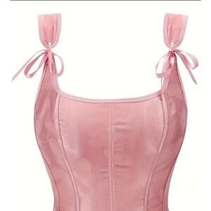 Lolita Ballet Pink Satin Lace Up Corset Crop Top RenFaire Fairy Waist Trainer OS
